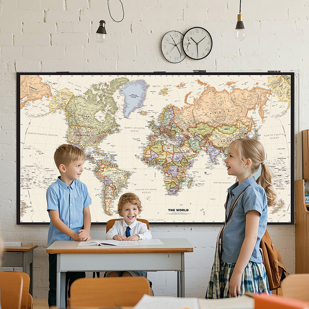 150x225cm Retro World Map Phot - Office Tech Background ulasan dan harga