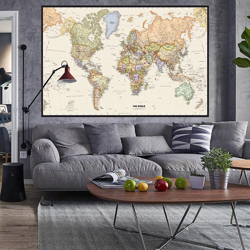 150x225cm Retro World Map Phot - Office Tech Background ulasan dan harga
