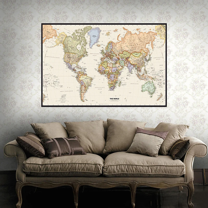 150x225cm Retro World Map Phot - Office Tech Background ulasan dan harga