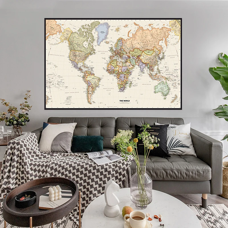 150x225cm Retro World Map Phot - Office Tech Background ulasan dan harga