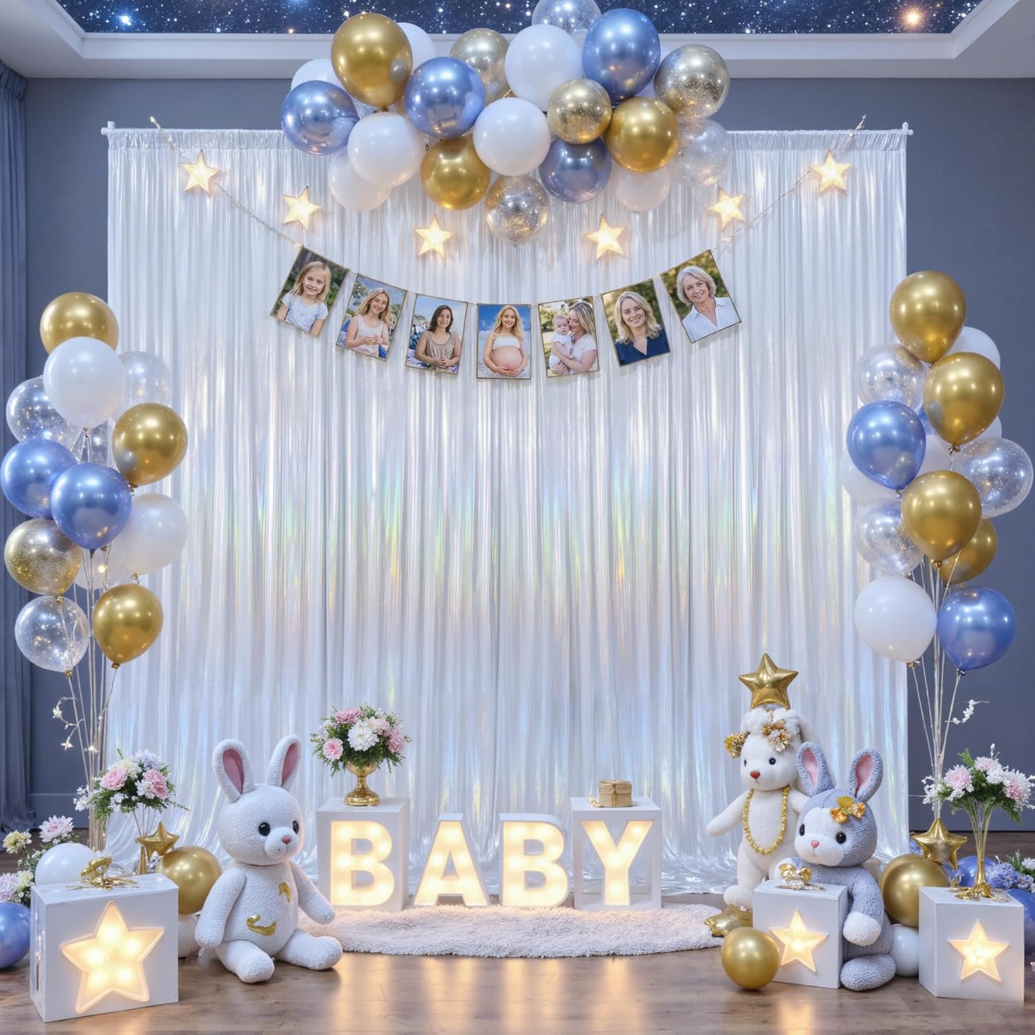 Shimmer Laser Backdrop Curtain - Office Tech Background ulasan dan harga