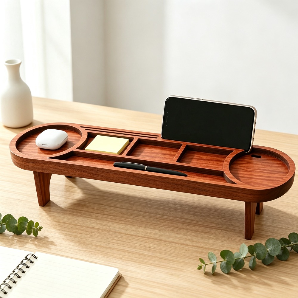 Wooden Desk Organizer with Pho - Office Tech Accessories ulasan dan harga